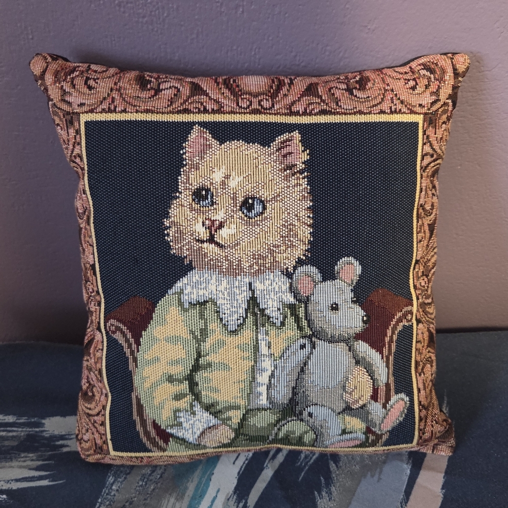 Cat & Mouse Tapestry Throw Pillow By Dakotah